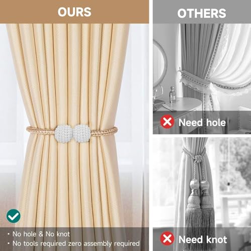 Magnetic Curtain Tiebacks Decorative Beige - Image 3